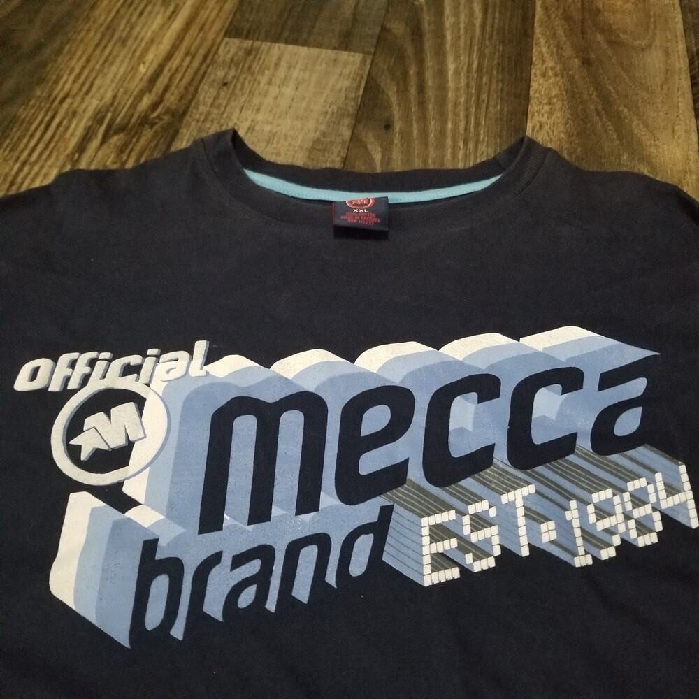 Vintage Mecca Y2k 2000s Blue t shirt Size XXL (Stained Collar) - Picture 6 of 13